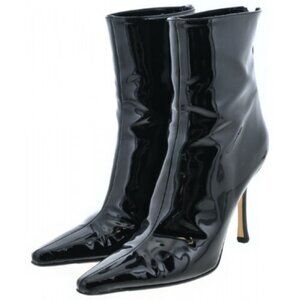 Jimmy Choo Patent Leather Front Strap Detail Ankle Boots Black Size 38.5